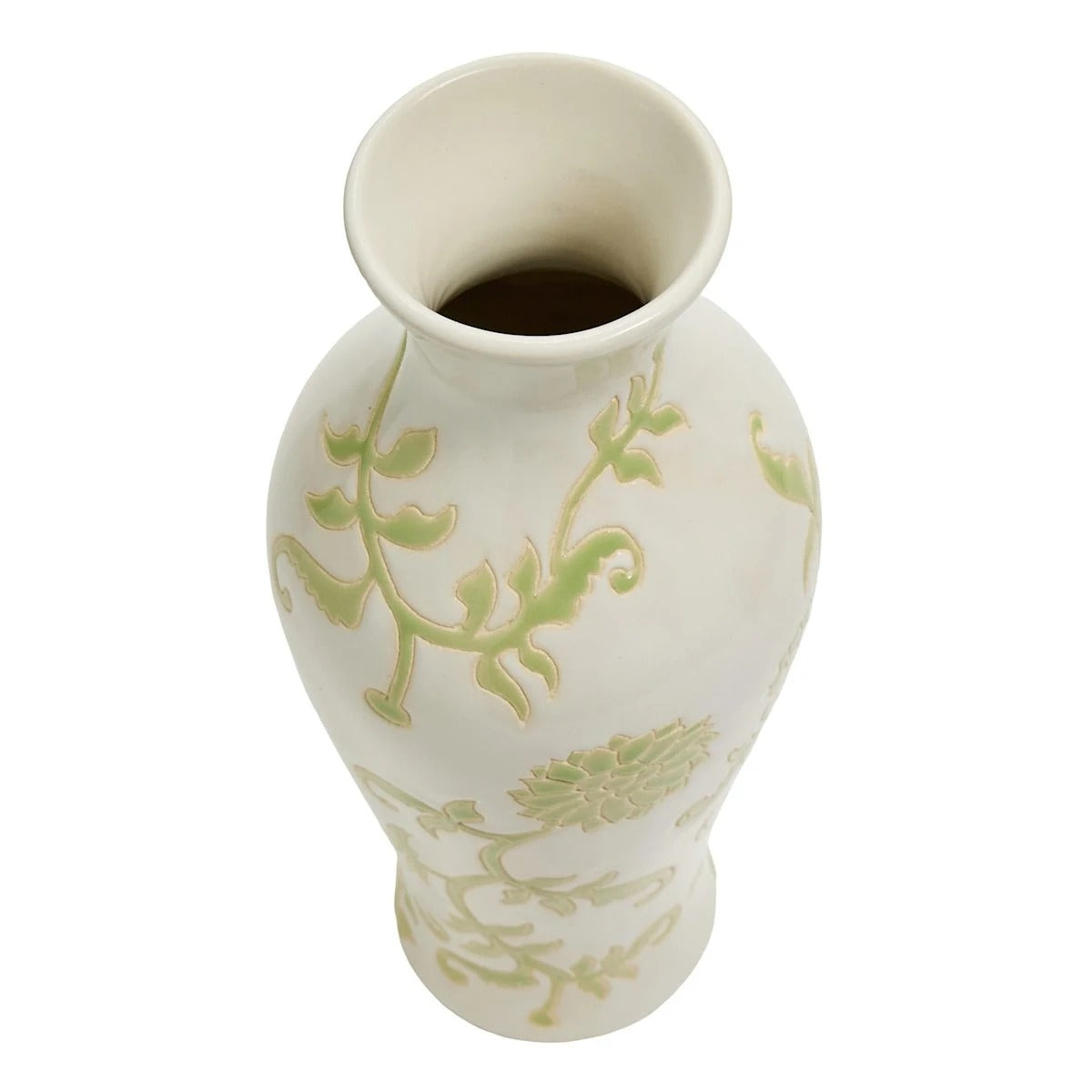 Floral Print Ceramic Tabletop Urn Vase, 13.6 Inch