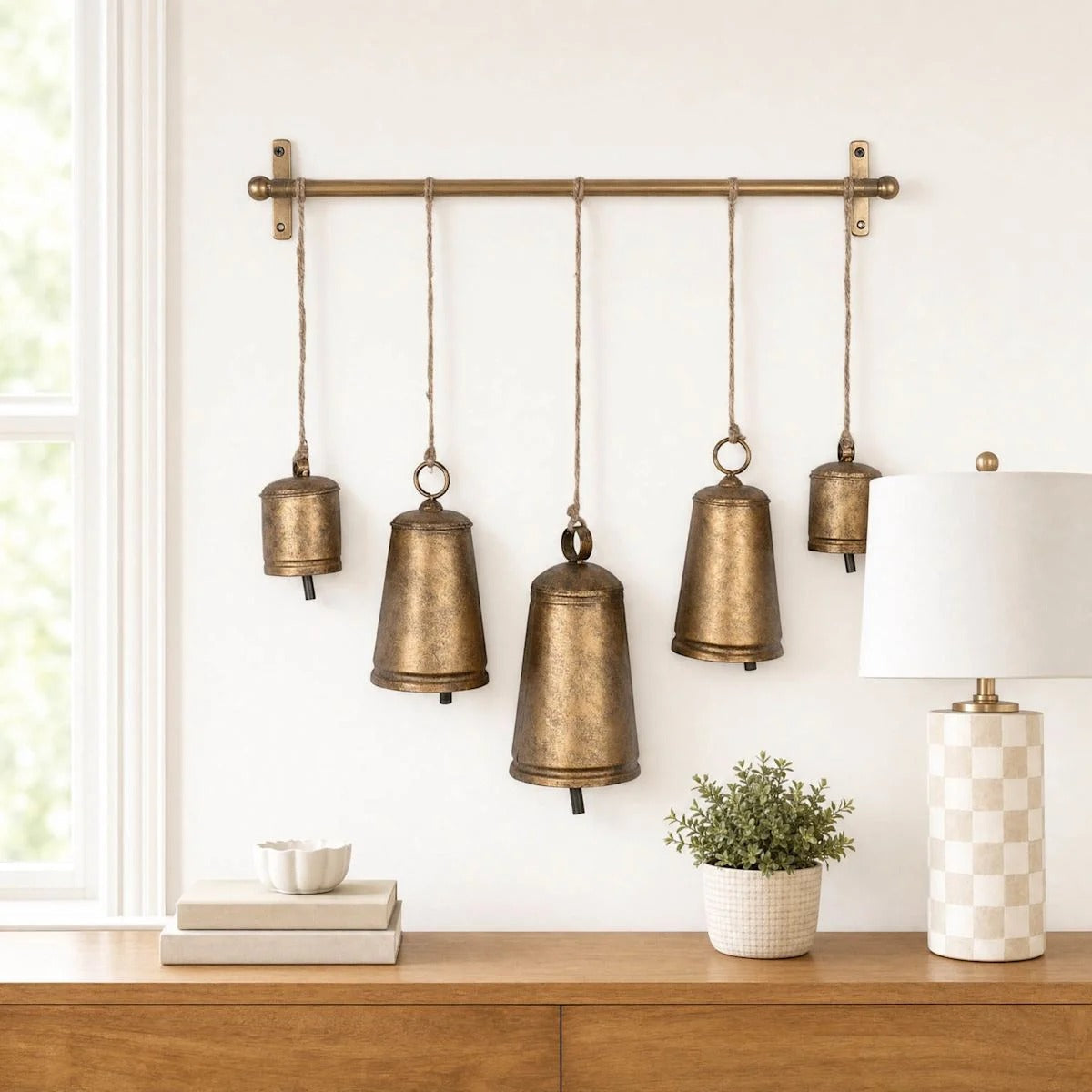 Metal Bell Wall Decor Hanging Bells, 20 Inch
