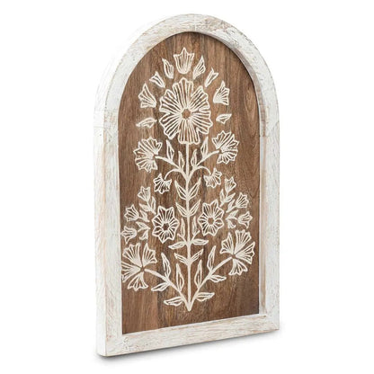 Wooden Carved Floral Wall Decor, 18.5 Inch