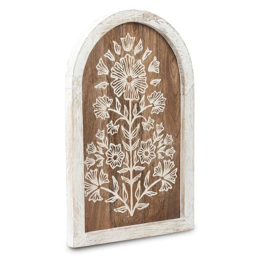 Wooden Carved Floral Wall Decor, 18.5 Inch