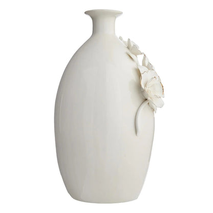 Sculpted Floral Ceramic Tabletop Vase with Gold Edges, 11 Inch