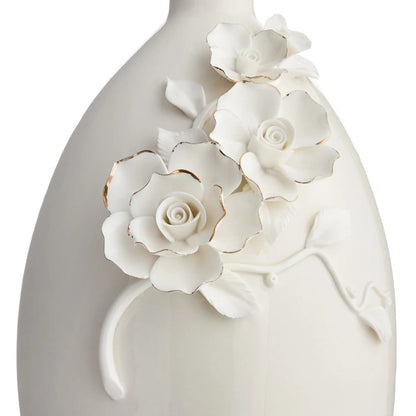 Sculpted Floral Ceramic Tabletop Vase with Gold Edges, 11 Inch