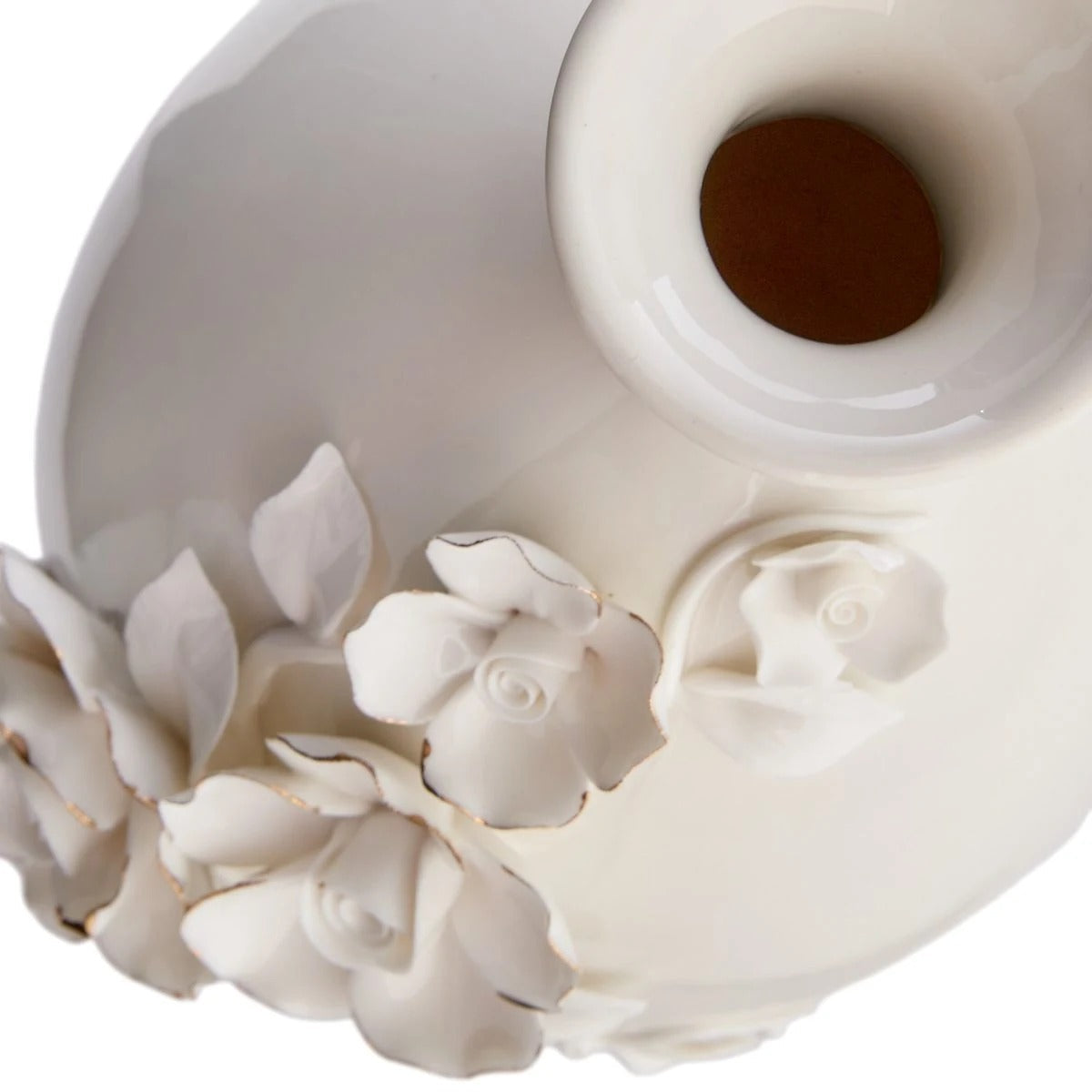 Sculpted Floral Ceramic Tabletop Vase with Gold Edges, 11 Inch