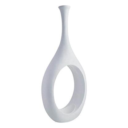 Modern White Open Circle Floor Vase, 48 Inch
