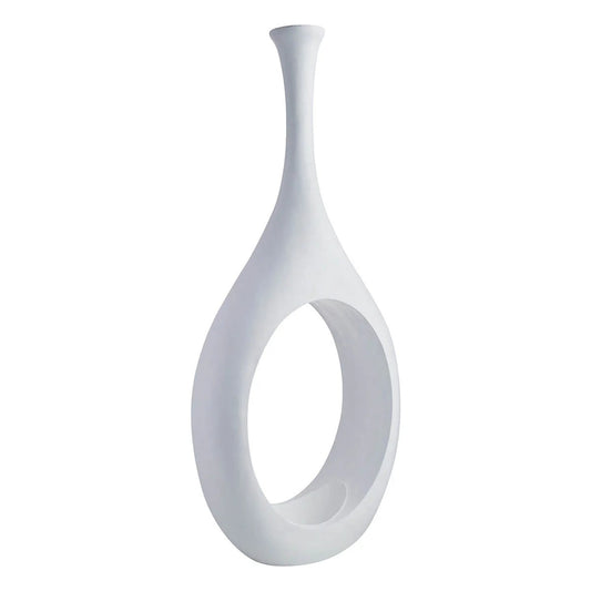 Modern White Open Circle Floor Vase, 48 Inch