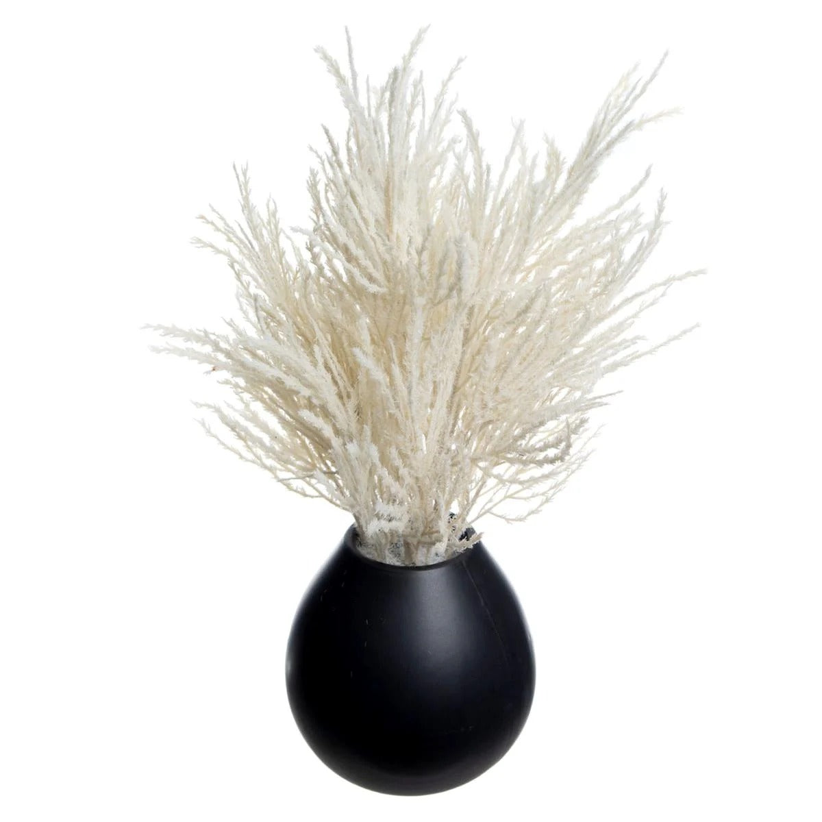 Artificial White Pampas Grass Arrangement in Black Pot, 16 Inch
