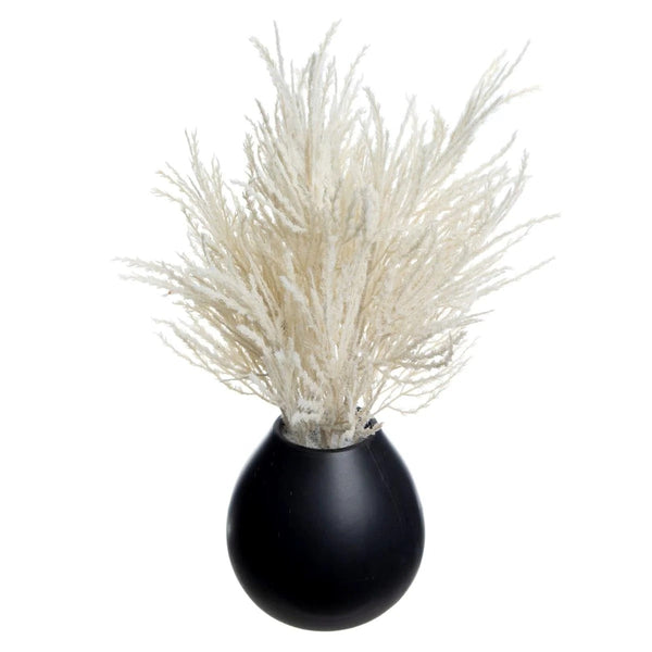 Artificial White Pampas Grass Arrangement in Black Pot, 16 Inch