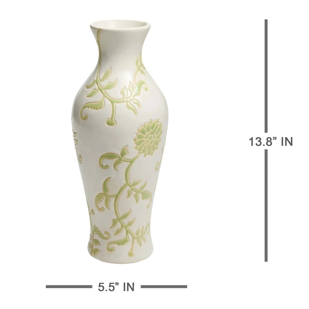 Floral Print Ceramic Tabletop Urn Vase, 13.6 Inch