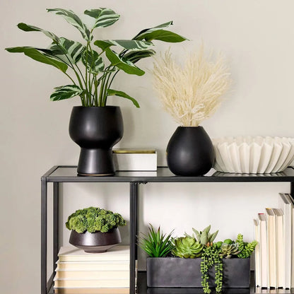Artificial White Pampas Grass Arrangement in Black Pot, 16 Inch