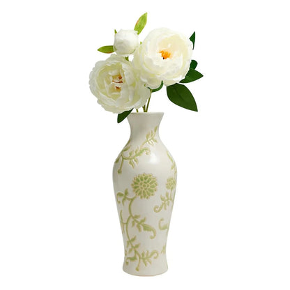 Floral Print Ceramic Tabletop Urn Vase, 13.6 Inch