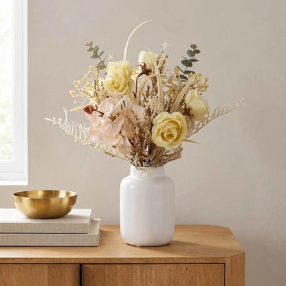 Artificial Rose and Heather Floral Arrangement in Pot, 15 Inch