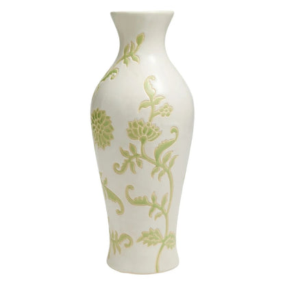 Floral Print Ceramic Tabletop Urn Vase, 13.6 Inch