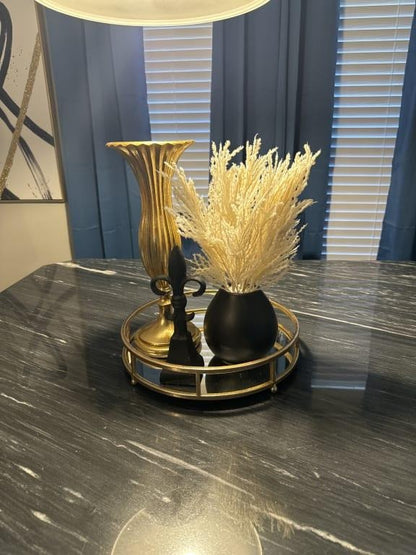 Artificial White Pampas Grass Arrangement in Black Pot, 16 Inch
