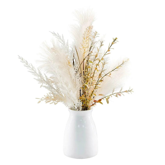 Artificial Pampas and Wheat Floral Arrangement in Ceramic Pot, 18 Inch