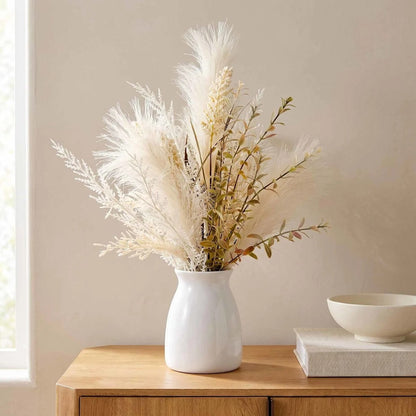 Artificial Pampas and Wheat Floral Arrangement in Ceramic Pot, 18 Inch