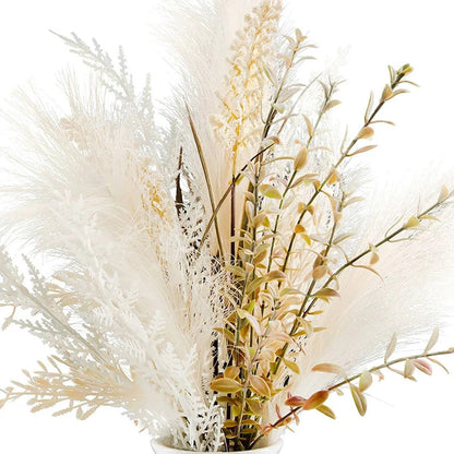 Artificial Pampas and Wheat Floral Arrangement in Ceramic Pot, 18 Inch