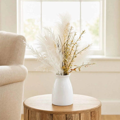 Artificial Pampas and Wheat Floral Arrangement in Ceramic Pot, 18 Inch