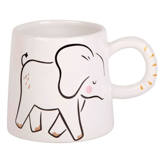 White Elephant Handle Ceramic Coffee Mug, 14 oz