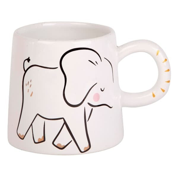 White Elephant Handle Ceramic Coffee Mug, 14 oz