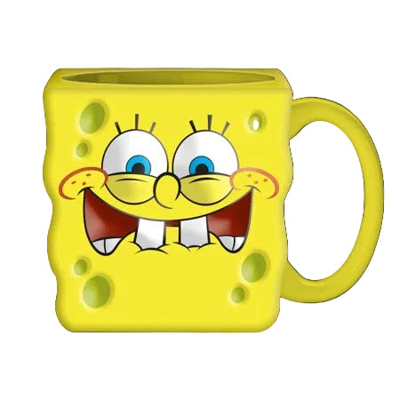 3D Square Character Sculpted Ceramic Mug, Yellow