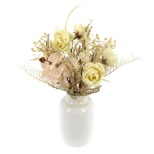 Artificial Rose and Heather Floral Arrangement in Pot, 15 Inch