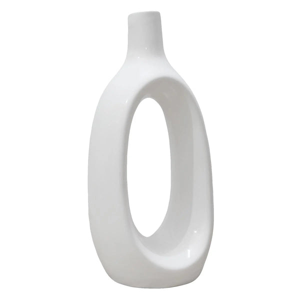 Modern Ivory White Ceramic Table Vase, 8.5 Inch