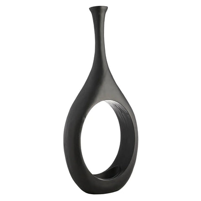 Modern Black Open Circle Floor Vase, 48 Inch