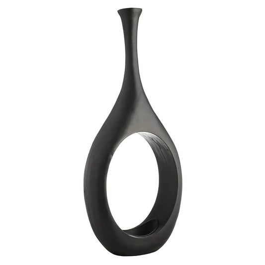 Modern Black Open Circle Floor Vase, 48 Inch