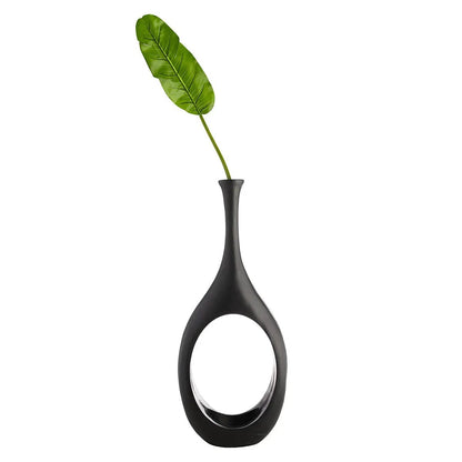 Modern Black Open Circle Floor Vase, 48 Inch