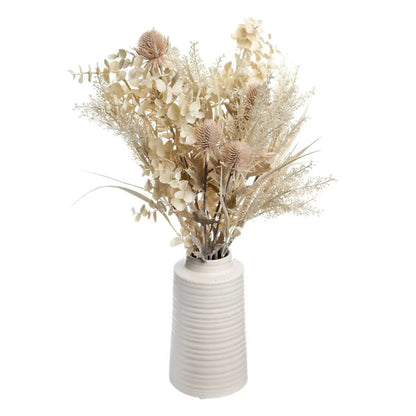 Artificial Thistle and Eucalyptus Floral Arrangement in White Pot, 20 Inch