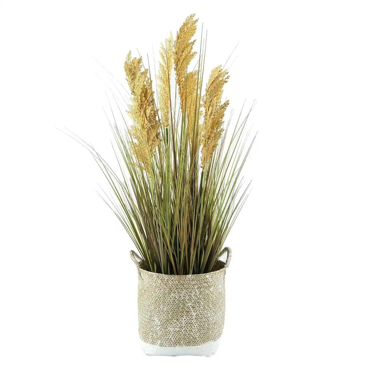 Artificial Onion Grass Floor Plant in Woven Basket, 38.5 Inch