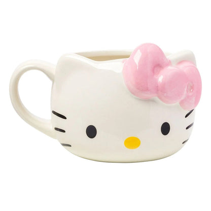 3D Cat Face Sculpted Ceramic Mug with Pink Bow