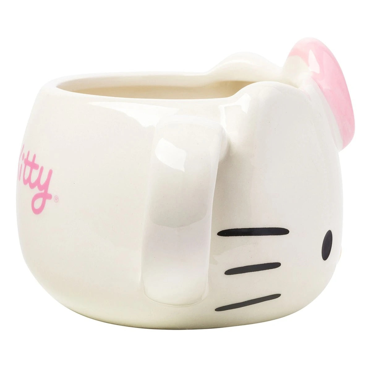 3D Cat Face Sculpted Ceramic Mug with Pink Bow