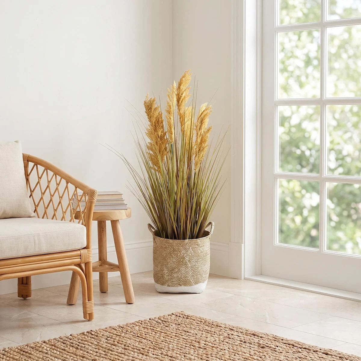 Artificial Onion Grass Floor Plant in Woven Basket, 38.5 Inch