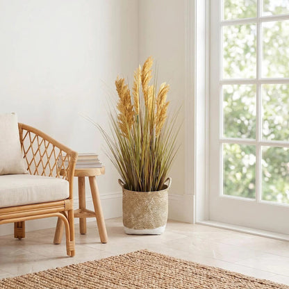 Artificial Onion Grass Floor Plant in Woven Basket, 38.5 Inch