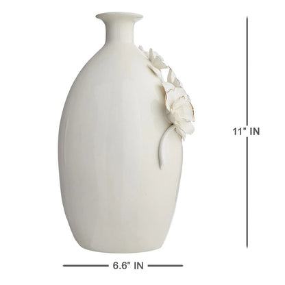 Sculpted Floral Ceramic Tabletop Vase with Gold Edges, 11 Inch